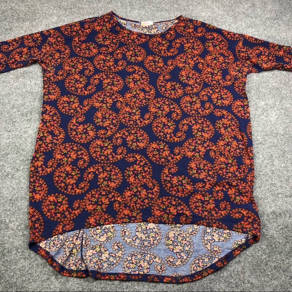 LuLaRoe Tunic Womens Size S Navy Blue Paisley Floral Irma High Low Knit Top